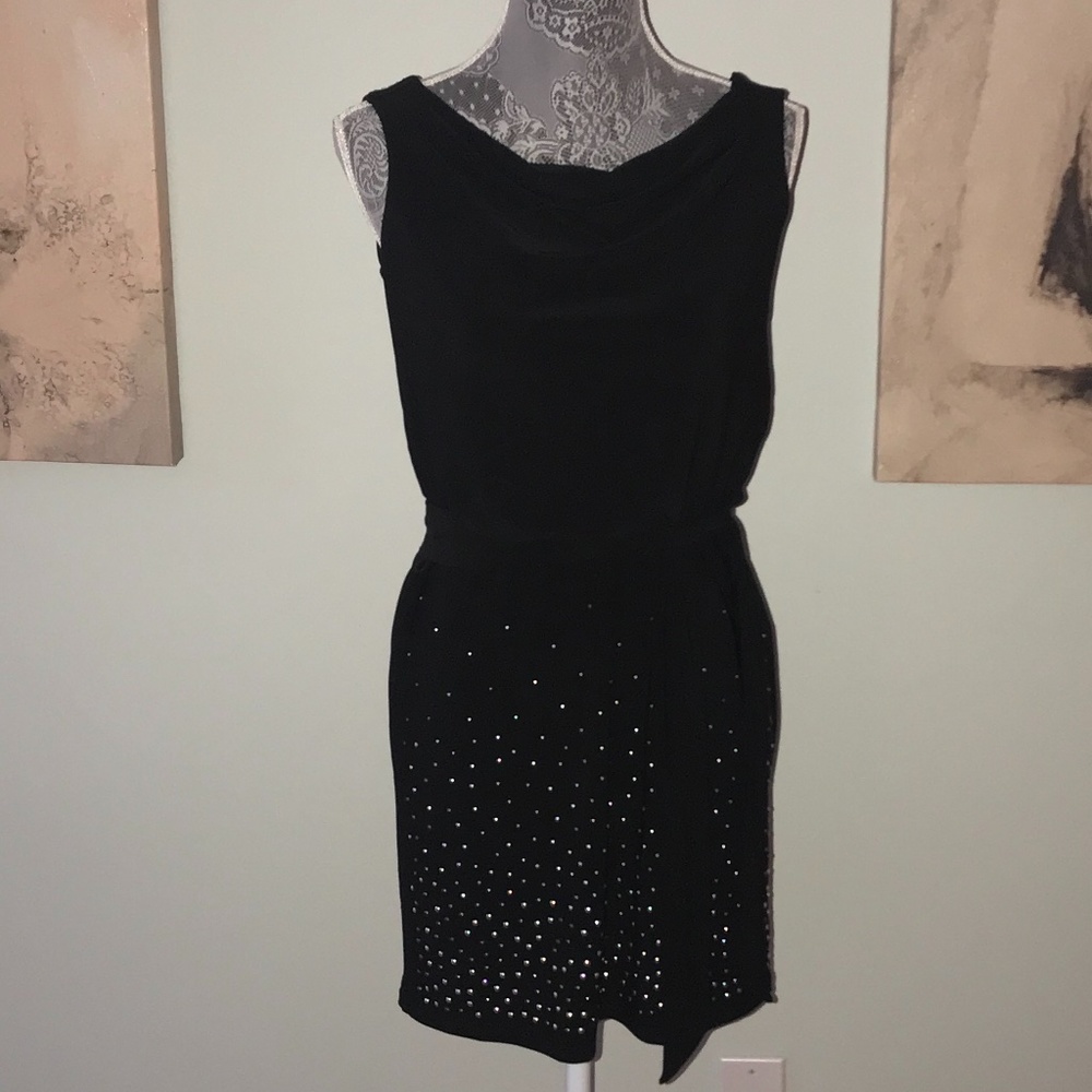 WHBM XS Black Belte Slv Studded Cocktail Dress